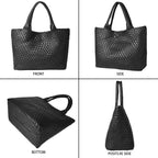 Woven Tote Bag für Damen – Veganes Leder, Große Schultertasche & Strandtasche, Vielseitige Reise- und Alltagstasche