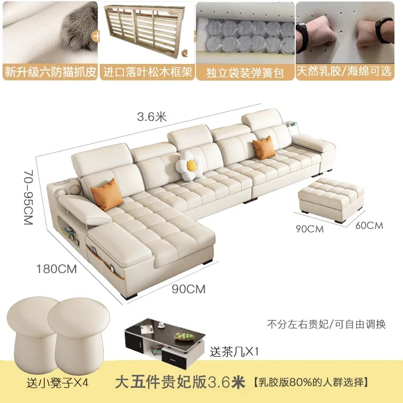 Modernes modulares Ledersofa – Ausziehbares, wasserdichtes L-förmiges Ecksofa mit Armlehne, Schlaffunktion & Stauraum