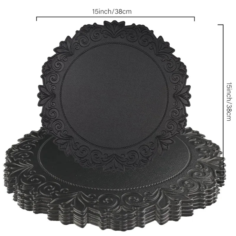 Runde schwarze Kunstleder Tischsets – Geprägte Luxus-Platzmatten, wasserdicht & rutschfest für Esstisch, Café & Küche (1/2/6 Stück)