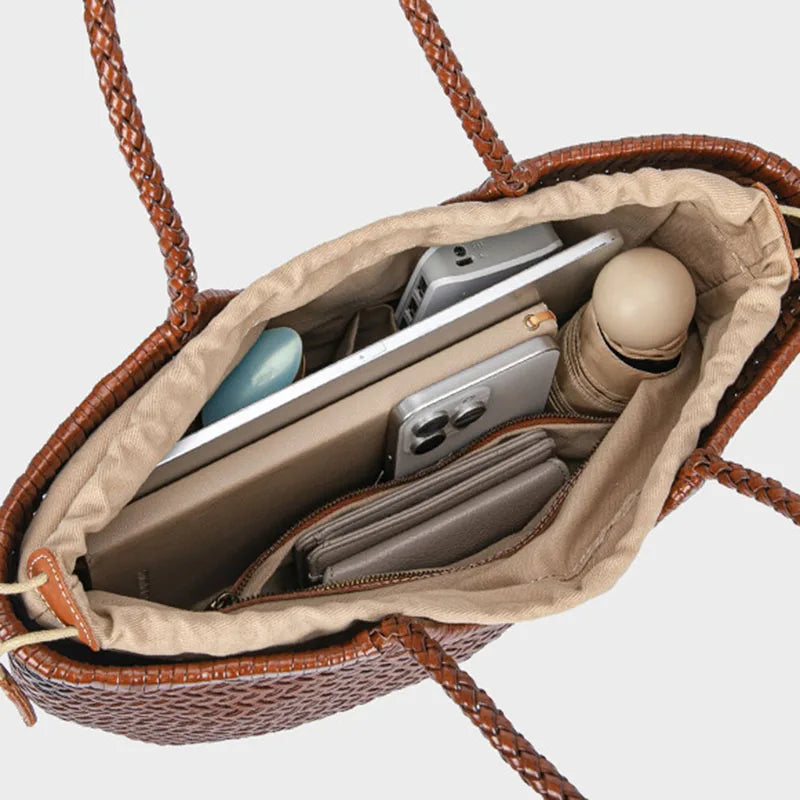 Handgeflochtene Damen Tote Bag aus echtem Rindsleder – Vintage Schultertasche mit großem Stauraum, lässige Shopping- & Reisetasche