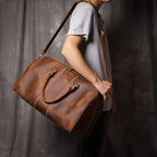 LEATHFOCUS Vintage Reisetasche aus echtem Rindsleder – Bolso grande de viaje y bandolera de cuero Crazy Horse, apto para portátil de 14 pulgadas 