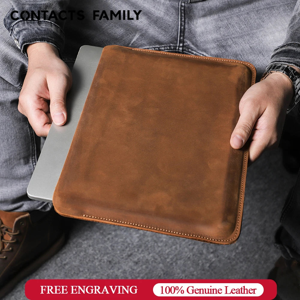 CONTACTS FAMILY Echtes Leder Laptop Sleeve – Schutzhülle für MacBook Pro/Air 13, 14, 16 Zoll, HP, Dell, XPS, Unisex