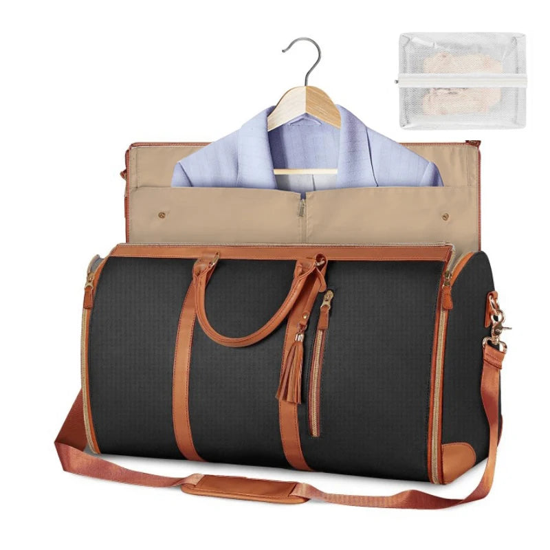 Faltbare Damen Reisetasche aus PU-Leder – Große Carry-On Duffle Bag mit Kleiderfach, elegante Business Travel Bag mit hoher Kapazität 