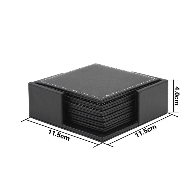 6er Set Business Leder Untersetzer – Quadratische PU Leder Tassenunterlagen, hitzeisolierend & wasserdicht für Büro, Tee & Kaffee