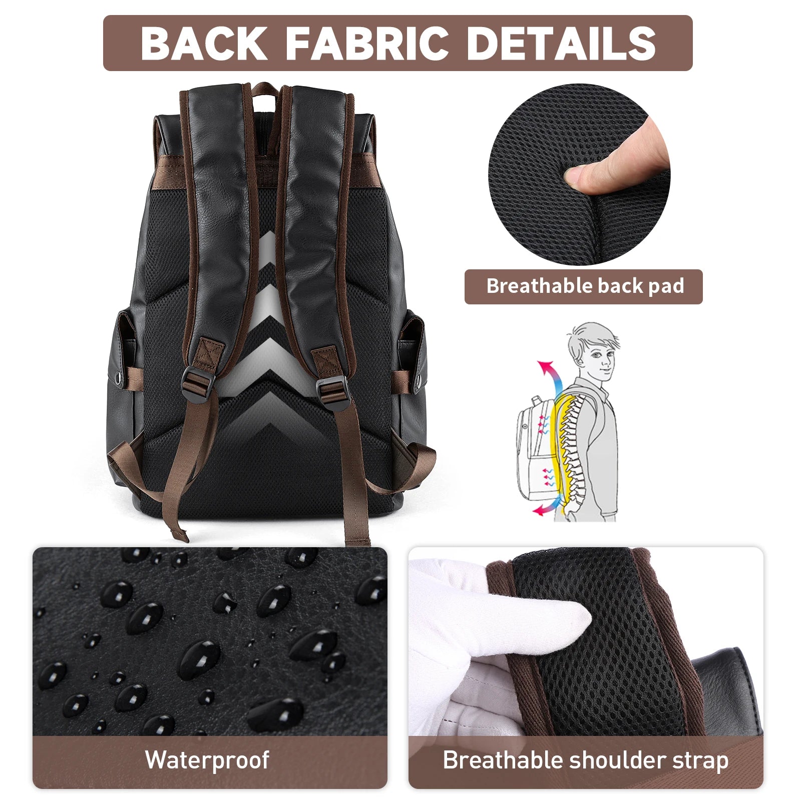 MATE ELAN Herren Leder Business Rucksack – Großer Laptoprucksack 15,6 Zoll mit USB-Anschluss, wasserfest & alltagstauglich