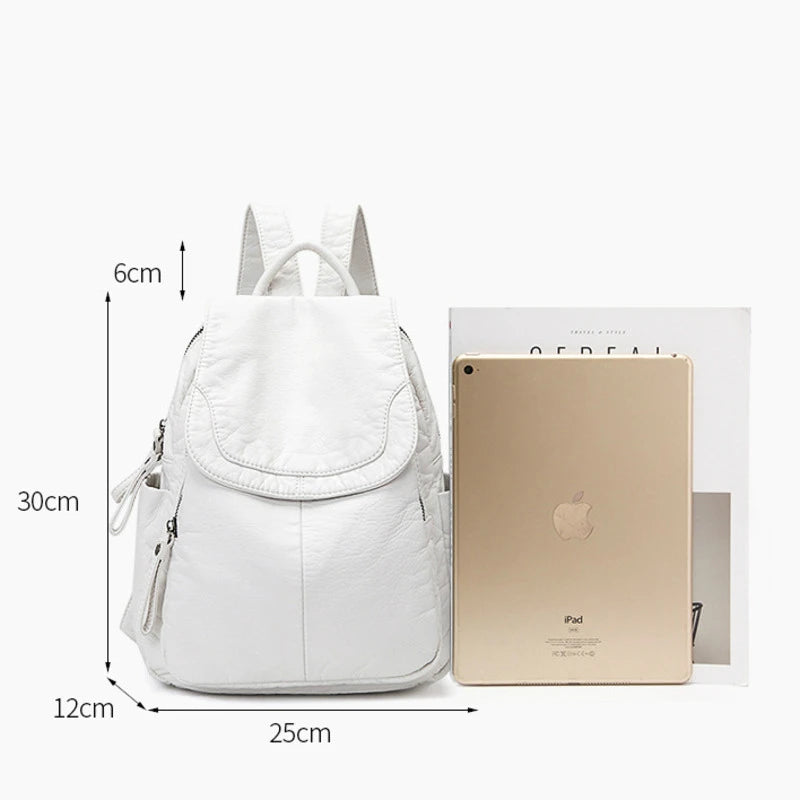 MOTAORA Damen Rucksack Weiß - Mochila de cuero de PU lavada más pequeña para escuela, todos los días y viajes 