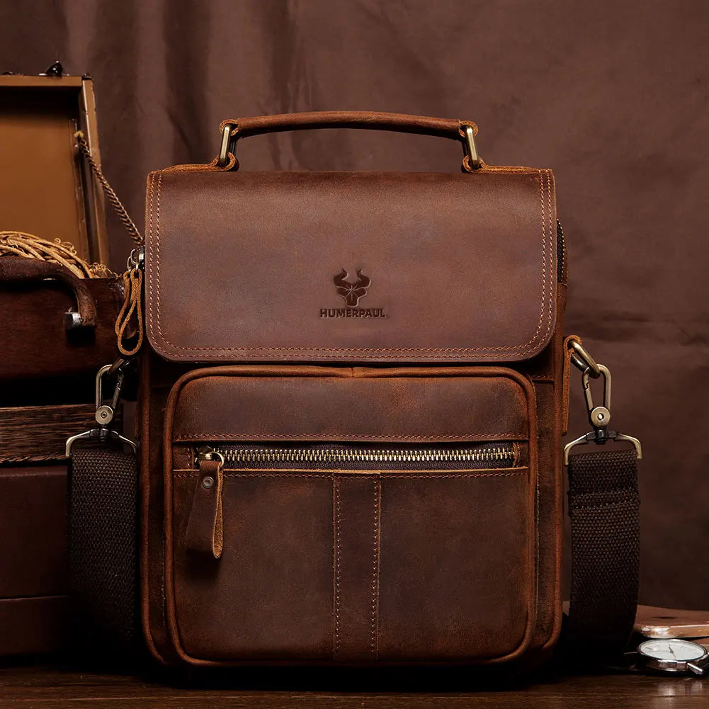 HUMERPAUL Herren Leder-Umhängetasche – Luxuriöse Business Messenger Bag en cuir véritable avec housses de protection pour hommes