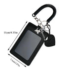 Schwarzer Kartenhalter aus PU-Leder mit silbernem Katzen- &amp; Schleifenanhänger – ID- &amp; Campus-Kartenhalter als Schlüsselanhänger 