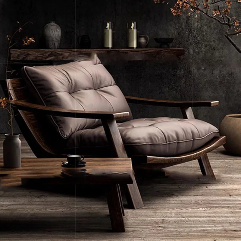 Moderner Leder-Thronsessel mit Armlehnen – Ergonomischer Luxus-Wohnzimmerstuhl aus Massivholz für Salon, Living Room & Entspannung