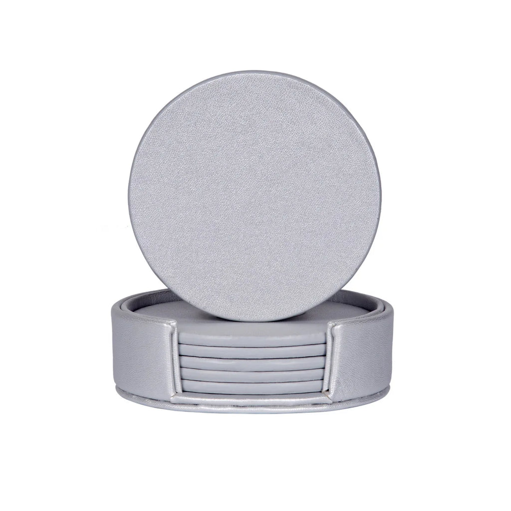 6er-Set Leder-Marmor Untersetzer Ø10 cm – Runde, hitzebeständige Getränkeunterlagen mit Gravur-Option im modernen Stil 