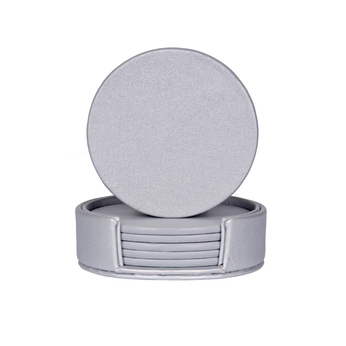 6er-Set Leder-Marmor Untersetzer Ø10 cm – Runde, hitzebeständige Getränkeunterlagen mit Gravur-Option im modernen Stil