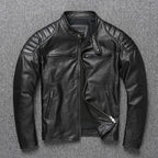 Herren Lederjacke aus 100 % Rindsleder – Biker Motorradjacke mit Stehkragen, Cashmere-Futter & Reißverschluss, Herbst & Winter (Plus Size)