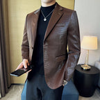 Herren Lederblazer mit Krokodilprägung – Slim Fit Business-Casual Jacke aus hochwertigem Kunstleder für Herbst & Winter (M–4XL)