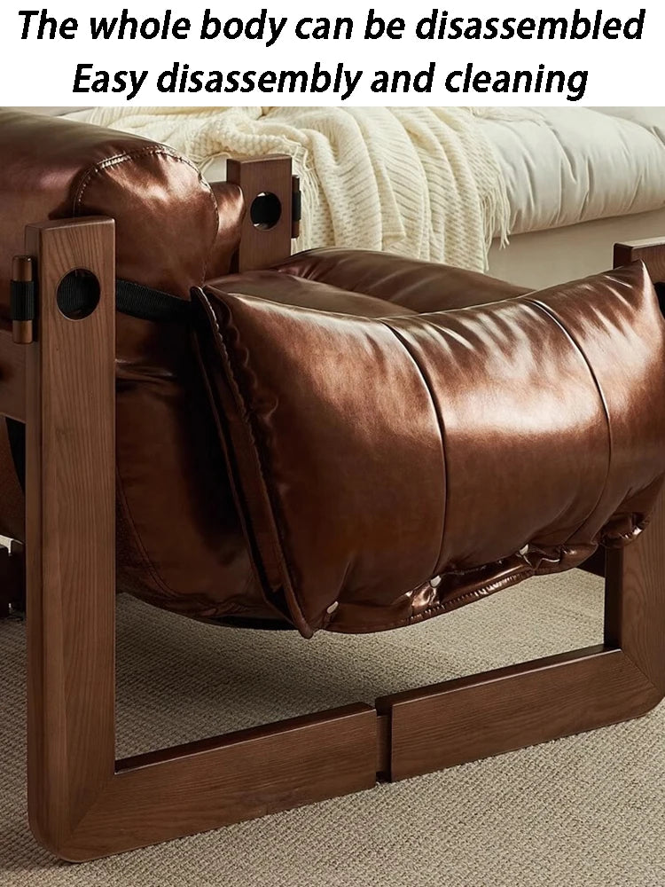 Luxuriöser Leder-Loungechair für Wohnzimmer – Moderner Einzelsessel mit Armlehnen, Komfort-Relaxsessel im minimalistischen Design