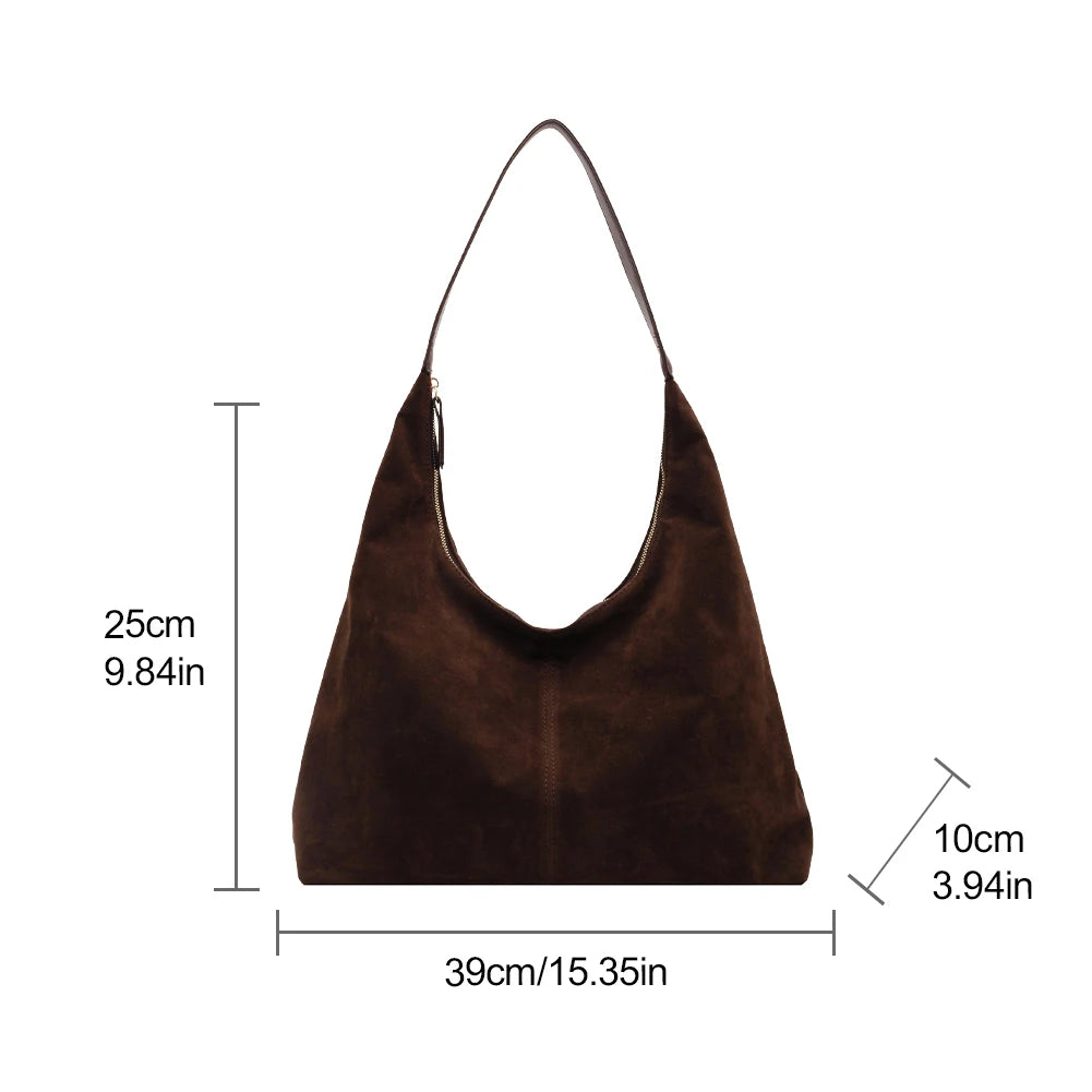 Damen Wildleder Hobo Bag – Große Kapazität Schultertasche mit Reißverschluss für Alltag & Reisen