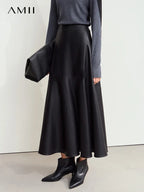 Damen PU Leder Midirock in A-Linie – Eleganter, minimalistischer Winterrock mit lockerer Passform, stilvoller Office- & Commuter-Rock