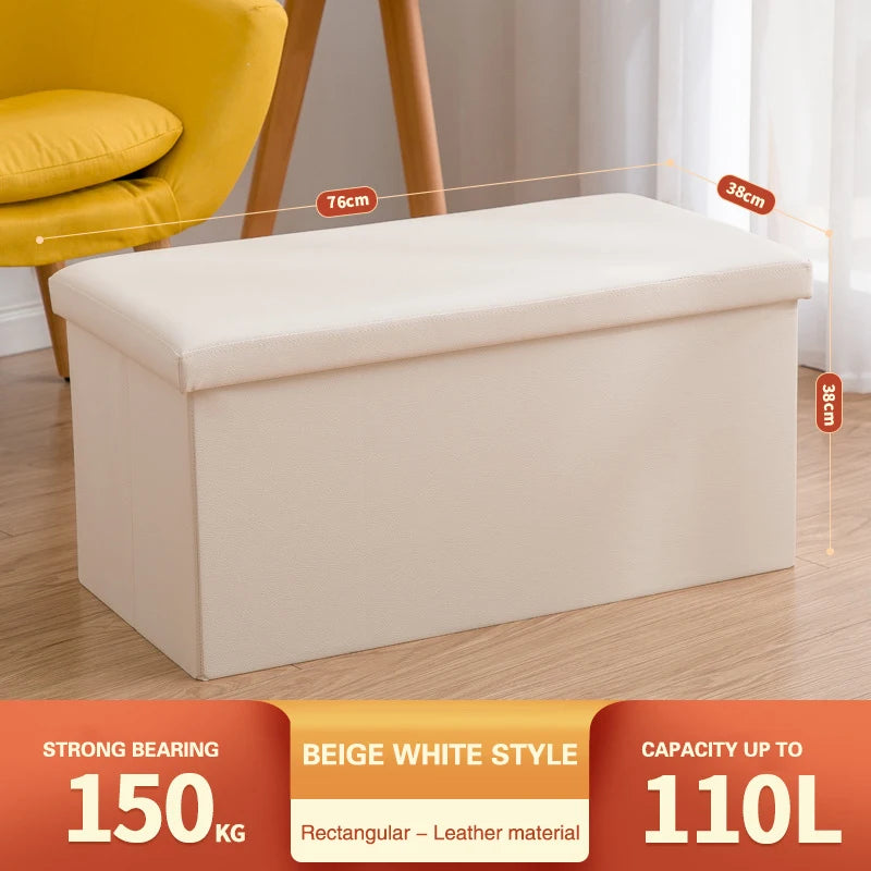 3-in-1 Klappbarer Leder Sitzhocker mit Stauraum – Multifunktionaler PU-Leder Aufbewahrungs-Ottoman & Schuhwechsel-Hocker (76×38×38 cm)