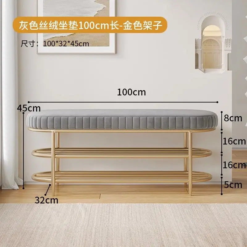 Cremefarbener Schuhhocker & Ottoman aus PU-Leder – Weiche Sitzbank für Flur, Wohnzimmer & Schlafzimmer im modernen Morocco-Stil