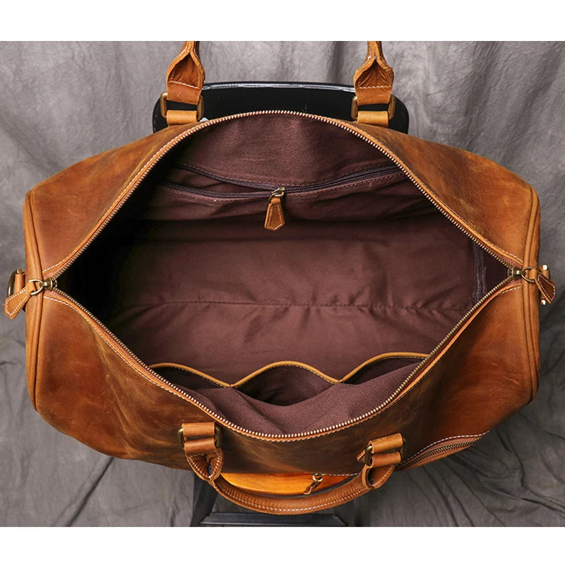 LEATHFOCUS Vintage Leder Reisetasche aus echtem Rindsleder - Bolso grande Crazy Horse Duffle con laptopfach para mujeres y hombres