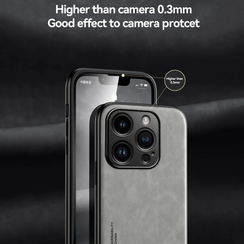Luxus Magnetische Schafsleder iPhone Hülle – Matte Leder Case mit Soft Bumper für iPhone 7 bis iPhone 16 Pro Max