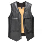 Herren Motorrad Weste aus PU-Leder – Warme Winter Lederweste mit Fleece-Futter, V-Ausschnitt & Knopfleiste, ärmellos