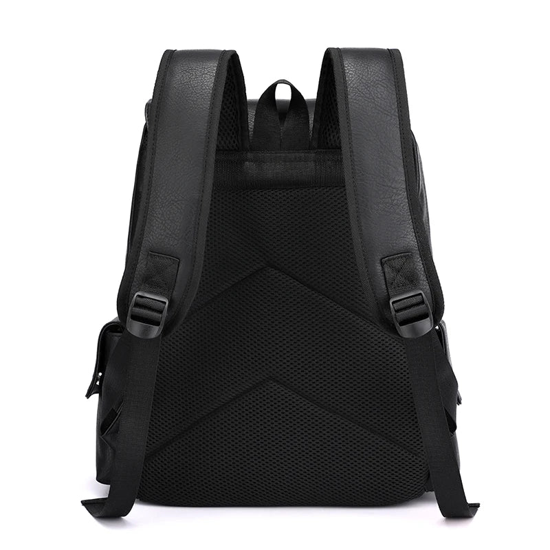 2023 Herren PU-Leder Rucksack – Großer Laptop-Rucksack für Schule, Freizeit & Teenager, Schwarz & Braun, Casual Backpack
