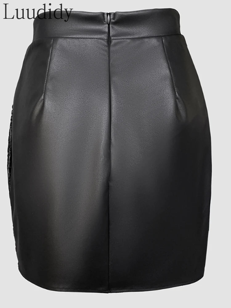 Eleganter Damen PU Leder Minirock – Figurbetonter Bodycon Bleistiftrock mit Cut-Outs & Rückenreißverschluss, moderner Club- & Sommerrock