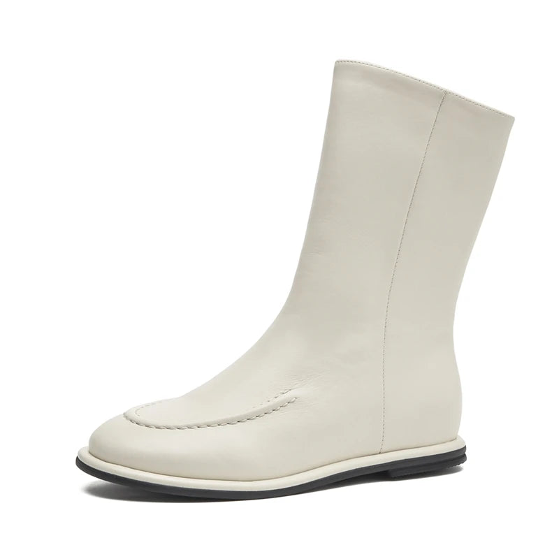 AIYUQI Damen Ankle Boots aus echtem Leder – Flache Winter Kurzstiefel im Knight-Stil mit Reißverschluss