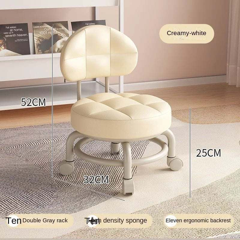 Exquisiter Sattelleder-Hocker mit Rückenlehne & Rollen – Drehbarer Schuhwechsel- & Wohnhocker aus Echtleder im modernen Design