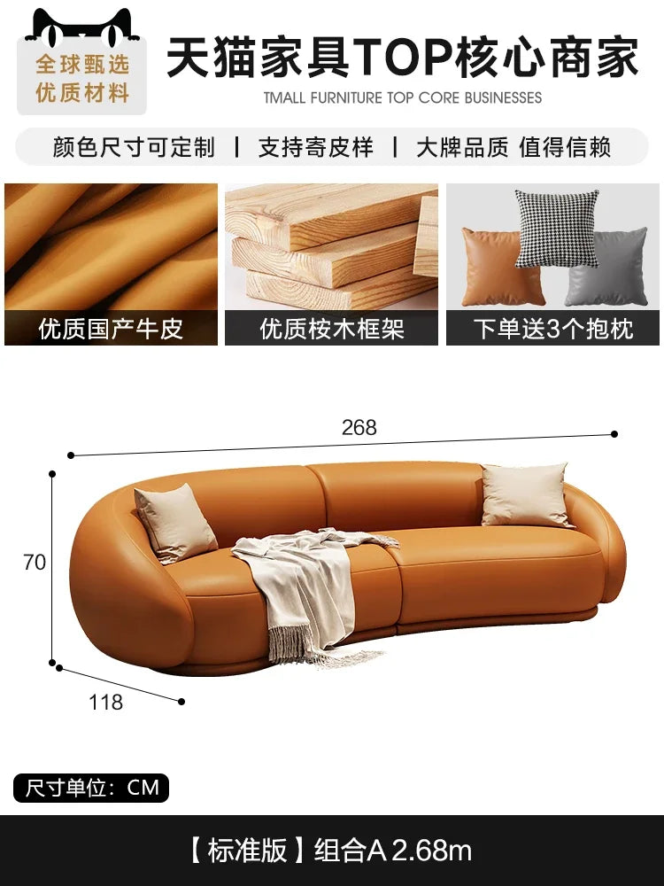 Luxuriöses Apartment Leder Sofa im italienischen Vintage-Stil – Canapé de salon design confortable en cuir véritable &amp; Holz