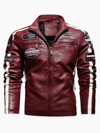 Herren Motorrad Racing Jacke aus PU-Leder – Bikerjacke mit Stehkragen, Patchwork-Design & Reißverschluss für Herbst & Winter