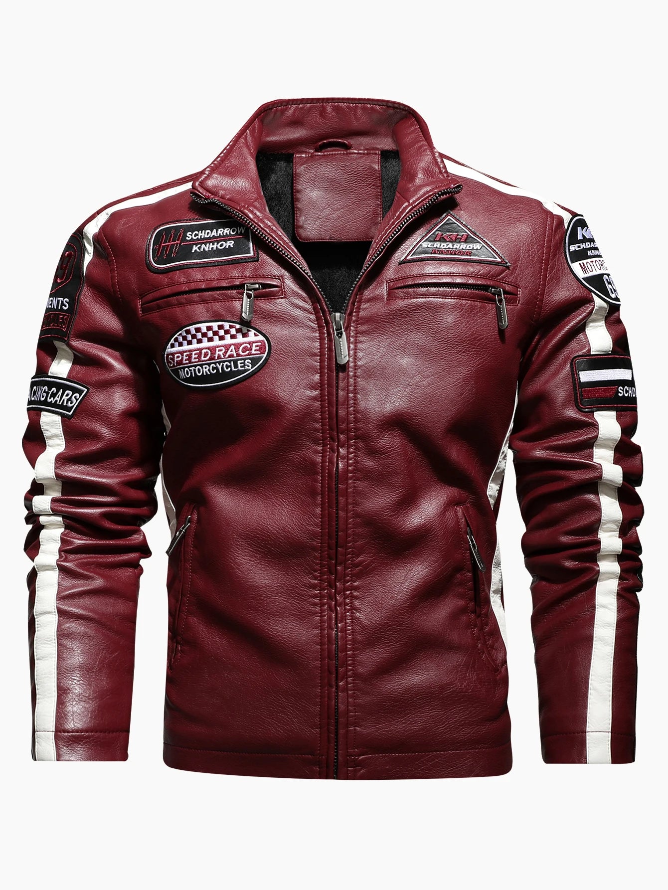 Herren Motorrad Racing Jacke aus PU-Leder – Bikerjacke mit Stehkragen, Patchwork-Design & Reißverschluss für Herbst & Winter