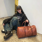 OLN Fitness- &amp; Reisetasche unisex - Bolsa de lona de cuero PU con cierre, bolsa de gimnasio vintage para deportes, viajes y viajes