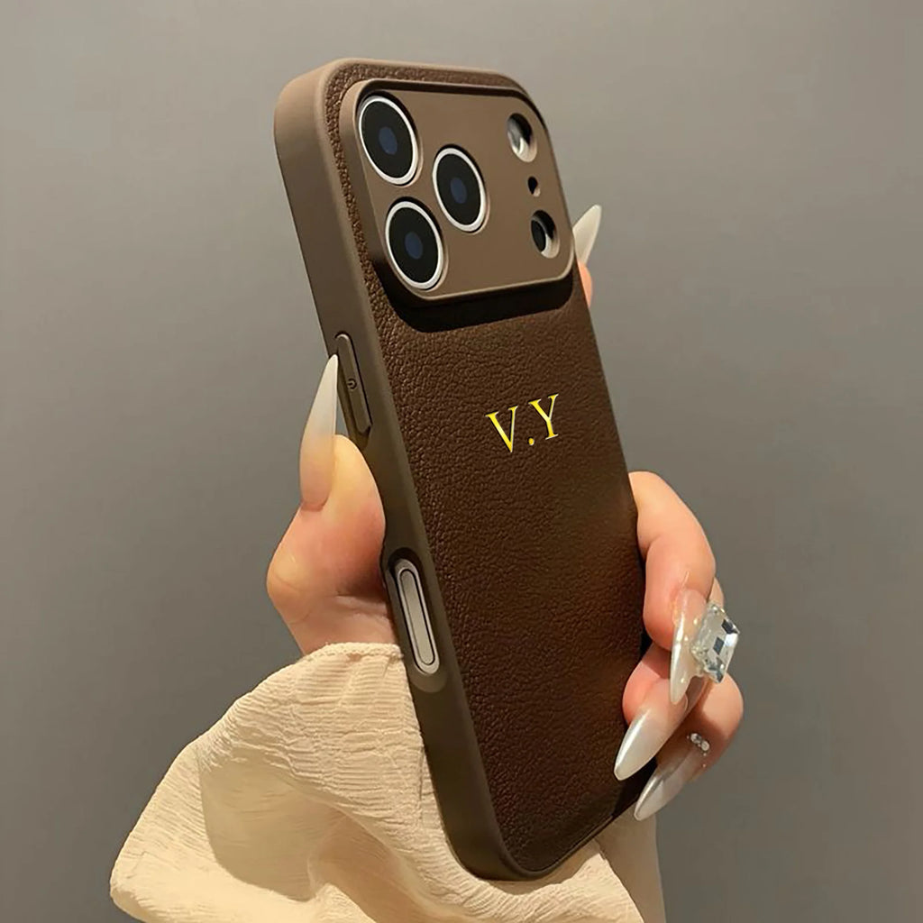 Étui en cuir personnalisé pour iPhone avec nom – Goldene 3D Heißfolienprägung, luxueux étui à main au design pour iPhone 17, 16, 15, 14 et 13 Pro Max, Plus et Air