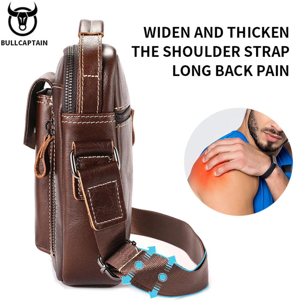 BULLCAPTAIN Herren Leder Messenger Bag – Casual Business Schultertasche für Smartphone & Essentials