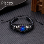 Zodiac Lederarmband mit Sternzeichen – Leuchtendes Vintage Multilayer Wickelarmband für Damen & Herren, 12 Sternzeichen Charm Armband