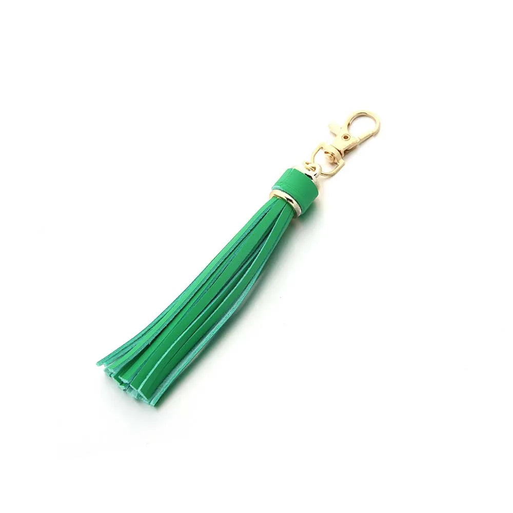 Edler Leder Quasten Schlüsselanhänger mit Karabinerhaken – Eleganter Tassel Keychain & Taschenanhänger in Goldoptik für Damen
