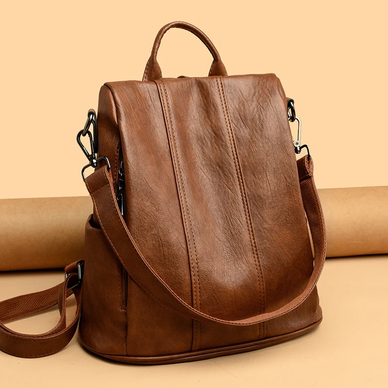 KMFFLY Damen Anti-Diebstahl Rucksack – Vintage PU-Leder Rucksack mit großem Stauraum für Schule, Alltag & Reise