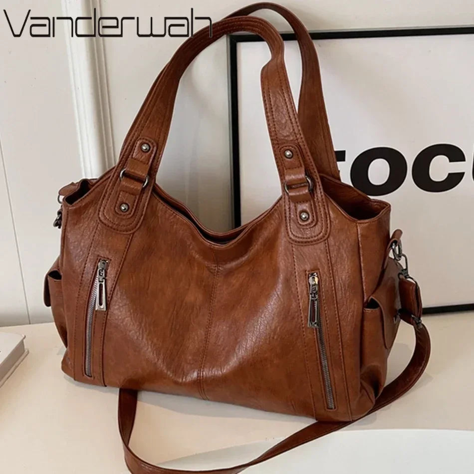 VANDERWAH Damen Schultertasche – Grand sac fourre-tout en cuir PU, sac hobo élégant et sac messager pour étiquettes et shopping
