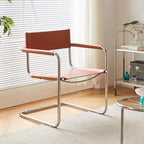 Vintage Bauhaus Armlehnstuhl aus Edelstahl & Sattelleder – Eleganter Dining Chair für stilvolle Herren & moderne Wohnräume