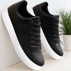 LEDP Herren Leder Sneaker – Klassische Casual Schuhe, weiße Plattform-Sneaker, komfortabel, atmungsaktiv, höhenverstellbar