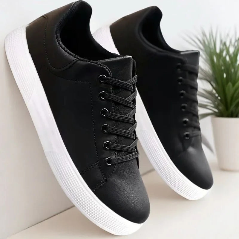 LEDP Herren Leder Sneaker – Klassische Casual Schuhe, weiße Plattform-Sneaker, komfortabel, atmungsaktiv, höhenverstellbar