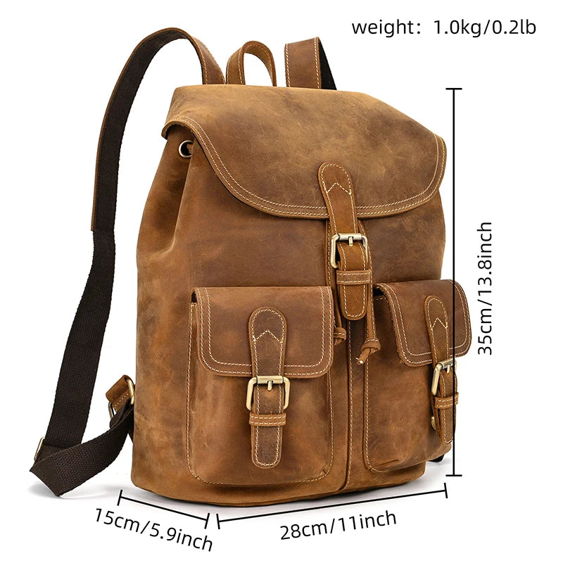 LUUFAN Vintage Leder Rucksack Herren – Crazy Horse Bucket Backpack aus echtem Rindsleder mit großem Stauraum