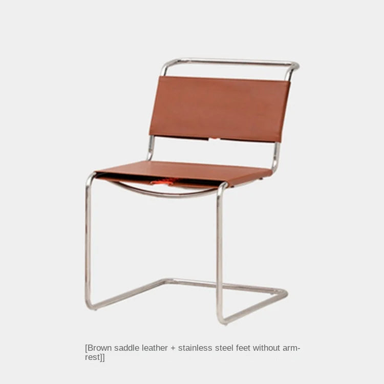 Nordischer Designer-Lederstuhl aus Sattelleder – Moderner Lounge- & Wohnzimmerstuhl mit Edelstahlgestell für Wohnraum, Hotel & Bar