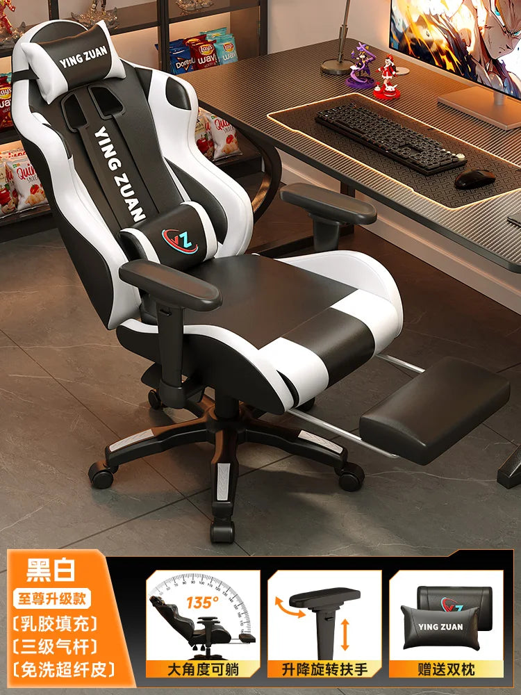 Ergonomischer Bürostuhl aus Leder mit Fußstütze & Rückenlehne – Höhenverstellbarer Drehstuhl mit Armlehnen & Rollen für Homeoffice & Büro