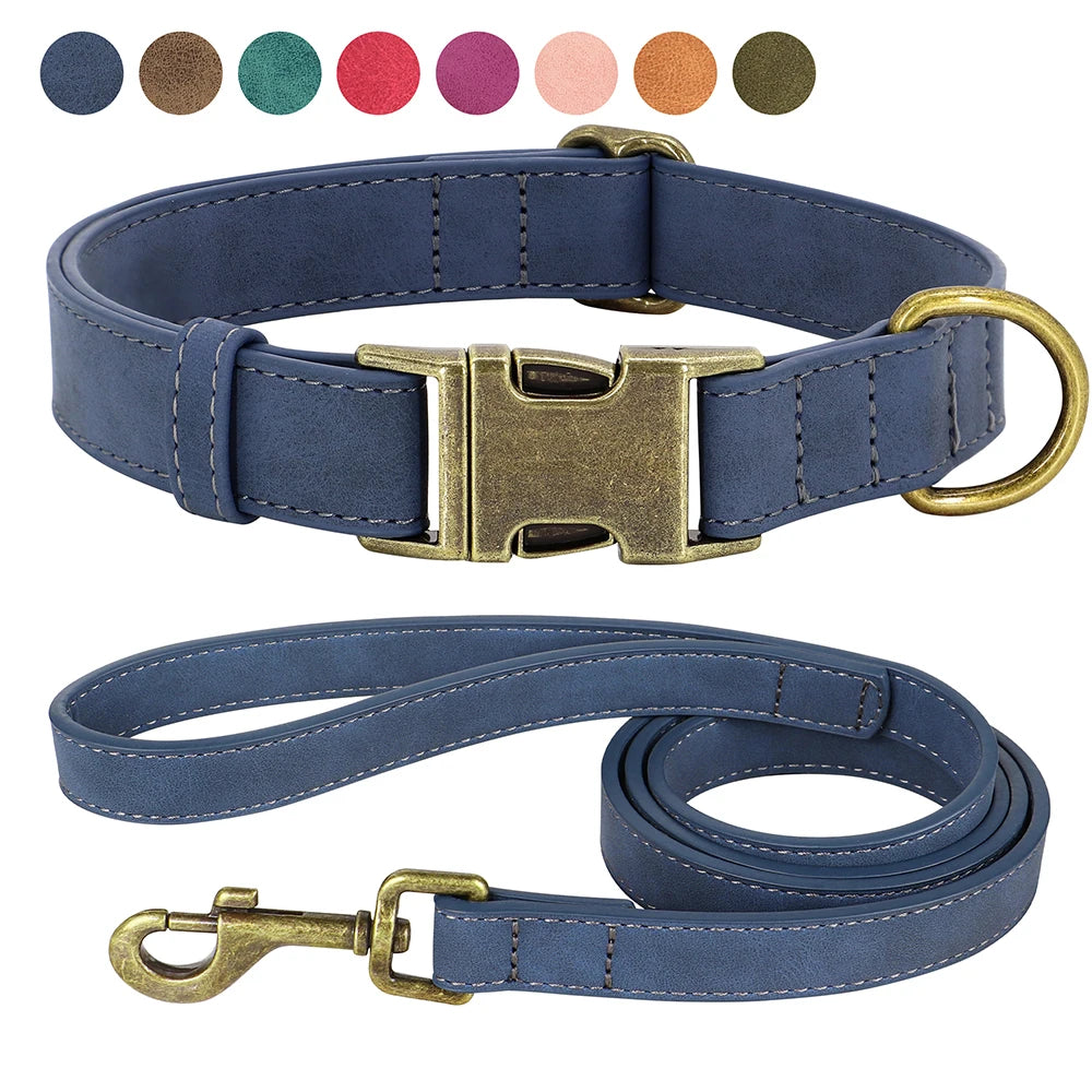 Verstellbares Hunde-Halsband & Leinen-Set aus PU-Leder – Weiches, langlebiges Hundehalsband mit Leine für kleine, mittlere & große Hunde