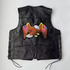 Bestickte Herren Motorrad Lederweste – Schwarze Punk Biker Weste mit V-Ausschnitt, Ärmellose Streetwear Waistcoat in großen Größen