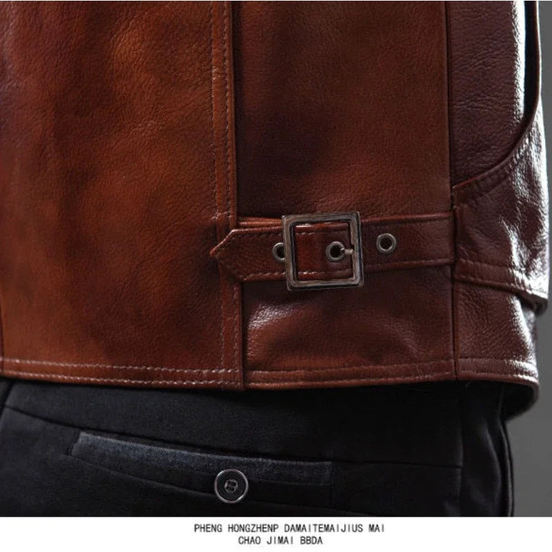 Herren Echtlederweste aus Rindsleder – Retro Slim Fit Weste mit mehreren Taschen, Reise- & Freizeitweste in großen Größen