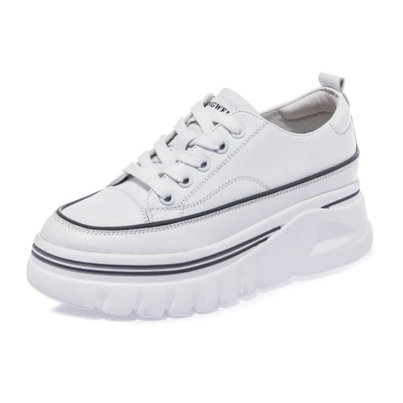 Damen Plateau Sneaker aus echtem Leder – 6,5 cm High Platform Chunky Sneakers für Frühling & Herbst
