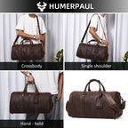 HUMERPAUL Crazy Horse Leder Business Duffle Bag - Bolsa grande con ruedas de grano completo con 15 pulgadas para computadora portátil y funda para portátil
